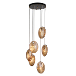 Люстра каскадная с 6-ю стеклянными круглыми плафонами янтарного цвета Savio Glass Disc Light варинант исполнения - 2 | Loft Concept в Перми