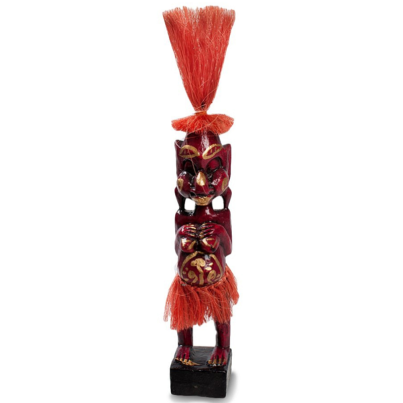 Деревянная декоративная статуэтка Asmat Red Straw Headdress Statuette Red Красный Золотой в Перми | Loft Concept 