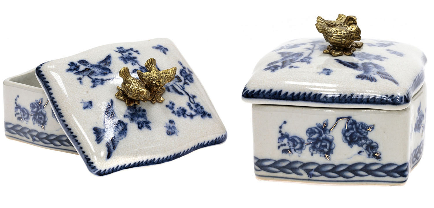 Шкатулка Blue Flowers and Bronze Birds Шкатулка Blue Flowers and Bronze Birds - Loft-Concept в Перми