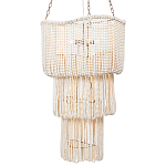 Трехъярусная люстра с подвесками из круглых деревянных бусин белая White Beads Three-tier Chandelier  варинант исполнения - 2 | Loft Concept в Перми