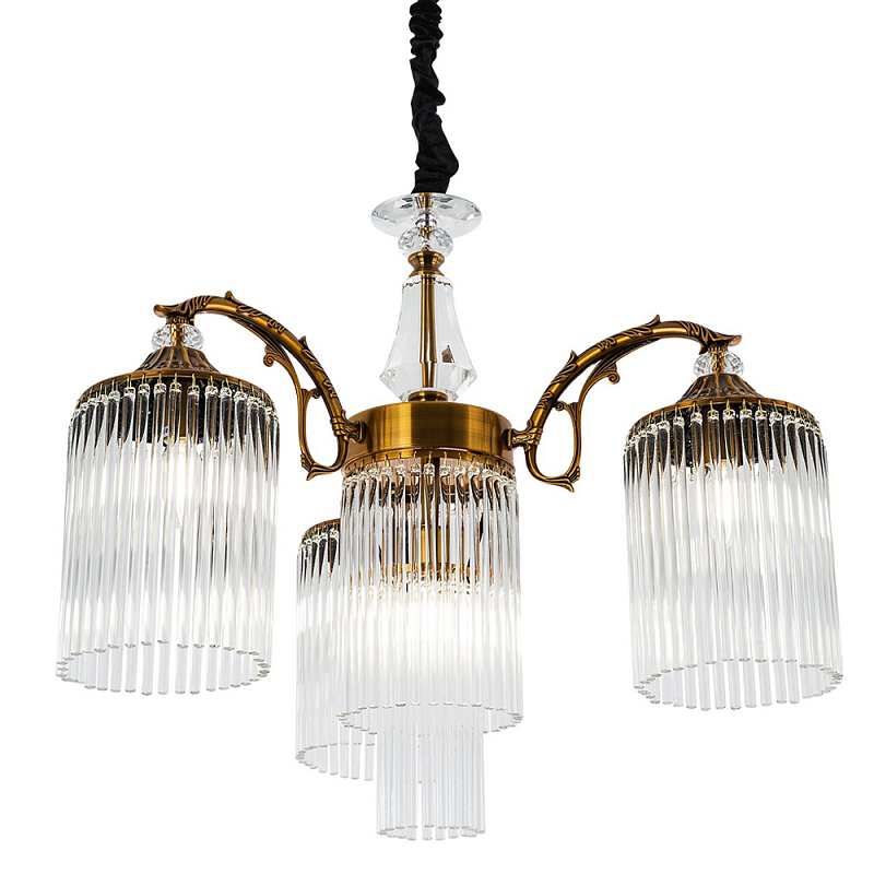 Подвесная люстра с плафонами с виде трубчатых хрустальных подвесок Cadice Chandelier Латунь Прозрачное Стекло Подвесная люстра с плафонами с виде трубчатых хрустальных подвесок Cadice Chandelier Латунь Прозрачное Стекло в Перми | Loft Concept
