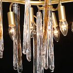 Люстра линейная золотого цвета с декоративными ветвями и длинными стеклянными подвесками в форме сосулек Droplet Chandelier варинант исполнения - 4 | Loft Concept в Перми