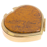 Таблетница карманная в форме сердца с 3-мя отделениями с зеркалом и накладкой из натурального камня Яшма Змеиная Gold Stone Pillboxes варинант исполнения - 1 | Loft Concept в Перми