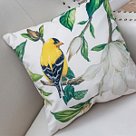 Декоративная подушка бежевая с изображением птиц и цветов Blooming Yellow Birds варинант исполнения - 2 | Loft Concept в Перми