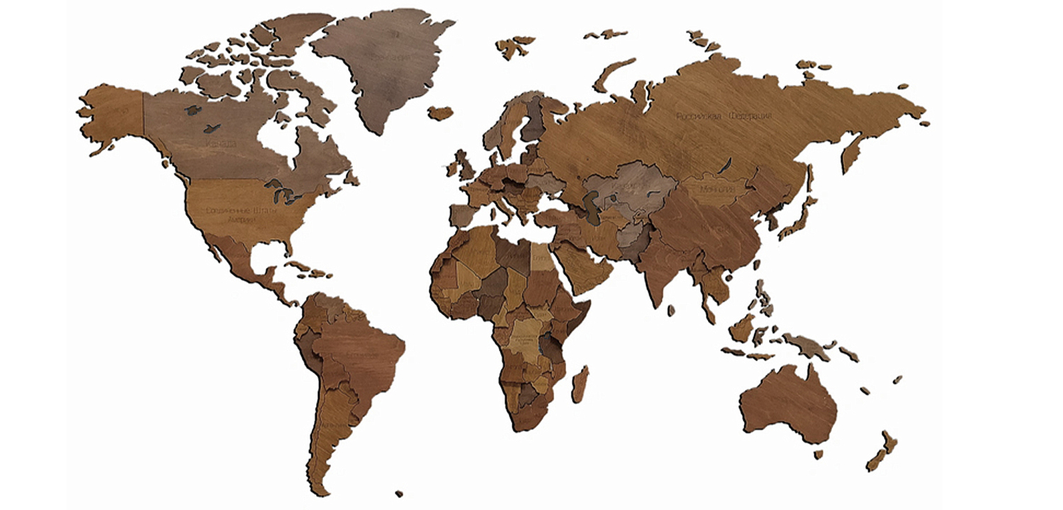 Аксессуар на стену Wooden World Map цвет орех Аксессуар на стену Wooden World Map цвет орех - Loft-Concept в Перми