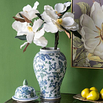 Ваза с крышкой и зелено-голубым рисунком на белом фоне 51 см Blue & White Ornament варинант исполнения - 4 | Loft Concept в Перми