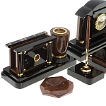 Настольный письменный набор с часами из природного камня обсидиана Peace Contract варинант исполнения - 3 | Loft Concept в Перми