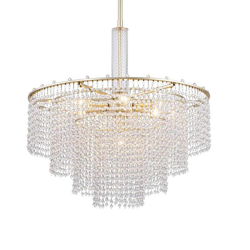 Люстра многоярусная с каскадами кристаллов Crystal Rains Золотой Прозрачный в Перми | Loft Concept 