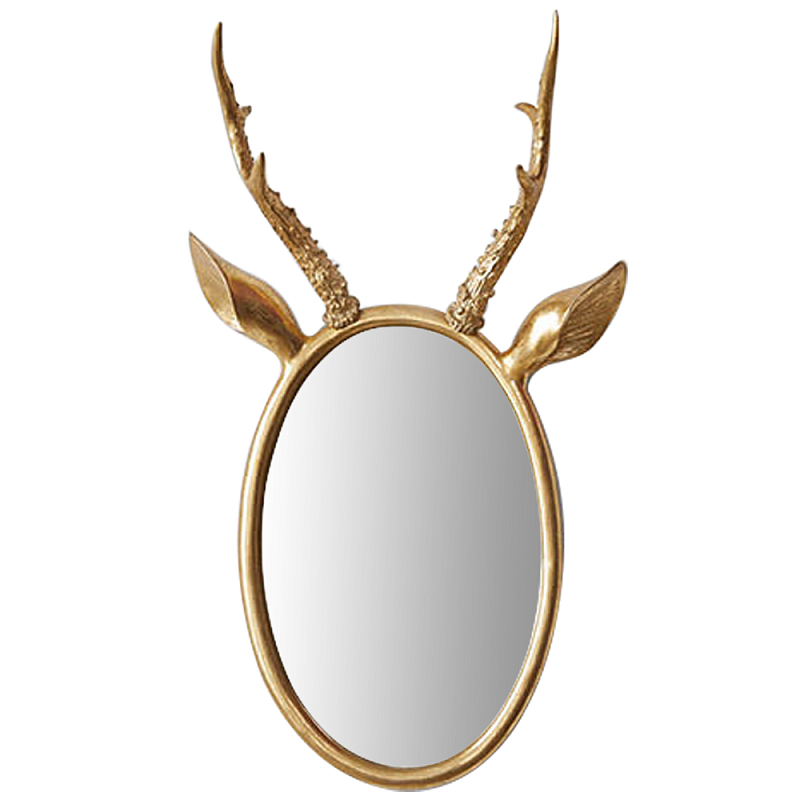 Овальное зеркало с декором оленьи рога Golden Deer Mirror Золотой в Перми | Loft Concept 