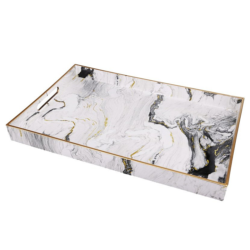 Поднос Gold Stripes White Marble Белый в Перми | Loft Concept 