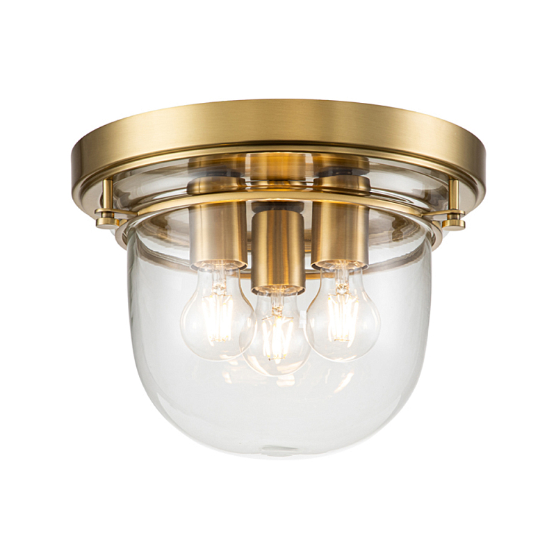 Потолочный светильник для ванных комнат с круглым стеклянным плафоном и тремя лампами Quoizel Латунь Прозрачное Стекло Хром в Перми | Loft Concept 