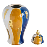 Ваза с крышкой и мазками синего и золого цвета на белом фоне Chinoiserie Ceramics варинант исполнения - 2 | Loft Concept в Перми