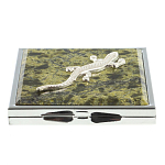 Зеркало двухстороннее квадратное из натурального камня Змеевик с декоративной вставкой в виде ящерицы Silver Stone Mirrors варинант исполнения - 2 | Loft Concept в Перми