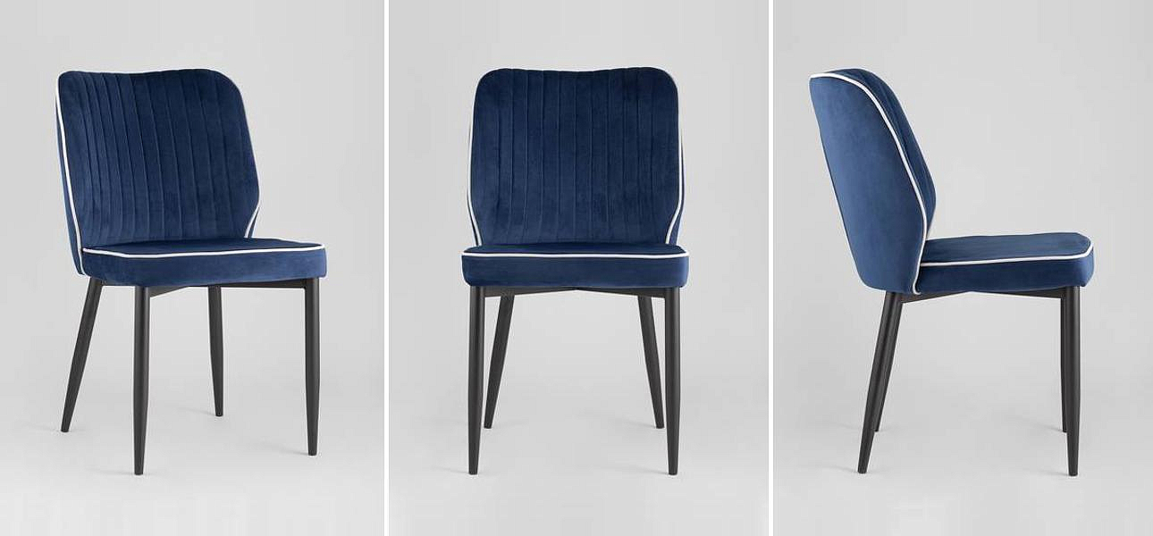 Стул Lawrence Chair Синий Велюр Белый кант Стул Lawrence Chair Синий Велюр Белый кант - Loft-Concept в Перми