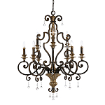 Люстра с подвесками из прозрачного стекла на кованом каркасе бронзового цвета в классическом стиле Quoizel варинант исполнения - 1 | Loft Concept в Перми