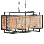 Люстра прямоугольной формы с чёрным каркасом и вставкой из плетеного материала Cage for Light варинант исполнения - 4 | Loft Concept в Перми