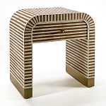 Тумбочка прикроватная с ящиком Tofino Stripes Bone Inlay Bedside Beige варинант исполнения - 2 | Loft Concept в Перми