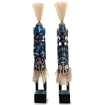 Комплект из 2-х деревянных статуэток Asmat Straw Headdress Statuettes Blue Red варинант исполнения - 5 | Loft Concept в Перми