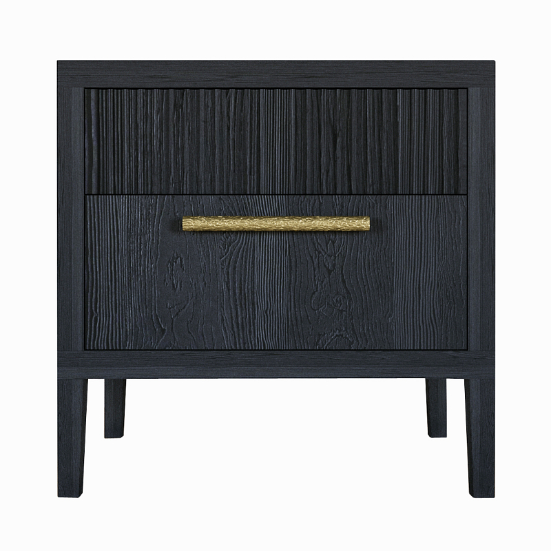 Прикроватная Тумбочка Primo с двумя ящиками Черный дуб Черный Золотой в Перми | Loft Concept 
