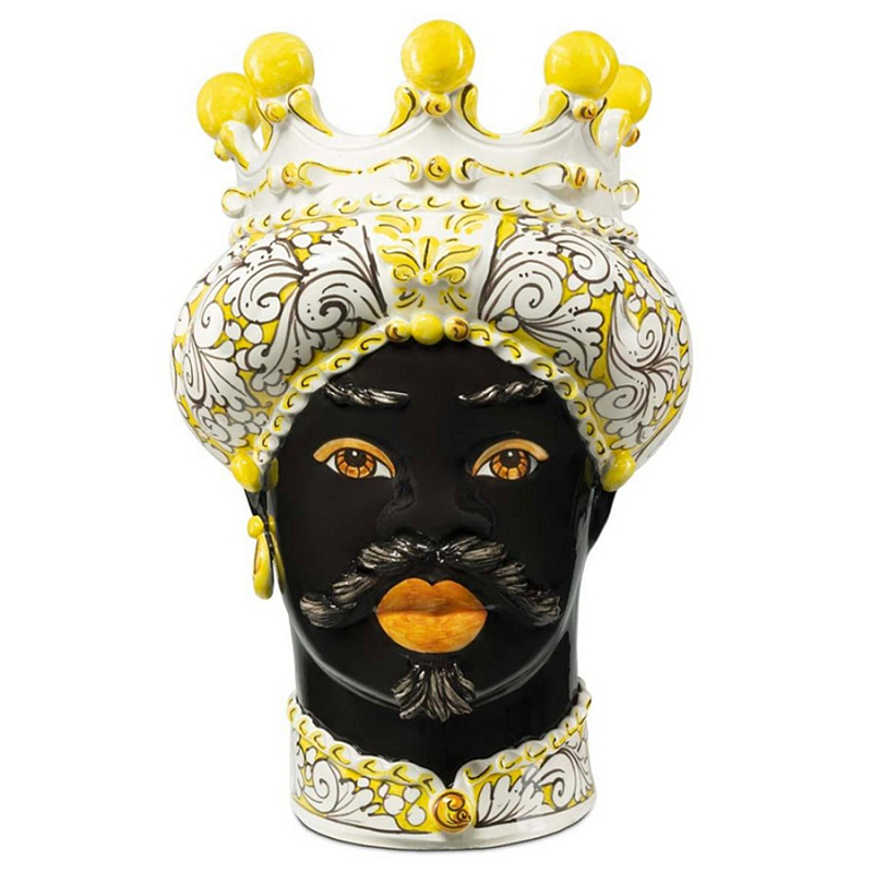 Ваза Vase Moro Man Ornate Yellow Черный Желтый Белый в Перми | Loft Concept 