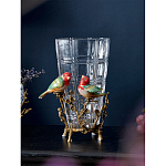 Ваза стеклянная прозрачная с бронзовым основанием в виде ветвей и фарфоровыми птичками Eden Garden варинант исполнения - 3 | Loft Concept в Перми