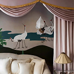 Обои ручная роспись Tsuro Cranes Original colourway on Tarnished Silver gilded paper варинант исполнения - 2 | Loft Concept в Перми