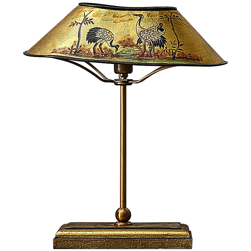 Настольная лампа с абажуром из металла Chinoiserie Cranes Table Lamp Gold Золотой Мульти Настольная лампа с абажуром из металла Chinoiserie Cranes Table Lamp Gold Золотой Мульти в Перми | Loft Concept