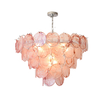 Люстра с каскадом из круглых розовых стеклянных дисков Pink Light Waterfall варинант исполнения - 4 | Loft Concept в Перми