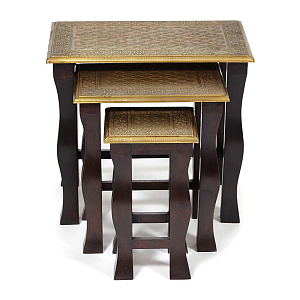Комплект приставных столов Antique Indian Brass Mango Wood Tables