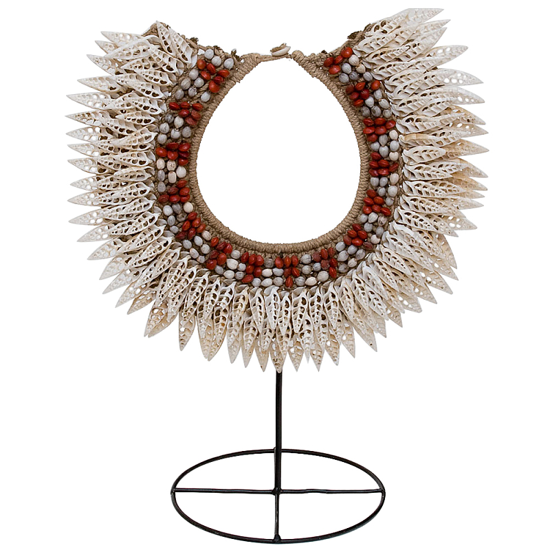 Этническое ожерелье из ракушек на подставке Ethnic Necklace Sharp Lacy Shells Белый Красный Бежевый Коричневый в Перми | Loft Concept 