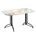 Обеденный стол с прямоугольной столешницей из стекла на черных металлических ножках White Marble варинант исполнения - 1 | Loft Concept в Перми