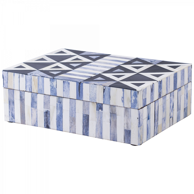 Шкатулка инкрустация костью Okapi Bone Inlay Box Белый Синий Голубой Шкатулка инкрустация костью Okapi Bone Inlay Box Белый Синий Голубой в Перми | Loft Concept