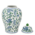 Ваза с крышкой и зелено-голубым цветочным узором на белом фоне Blue & White Ornament варинант исполнения - 2 | Loft Concept в Перми