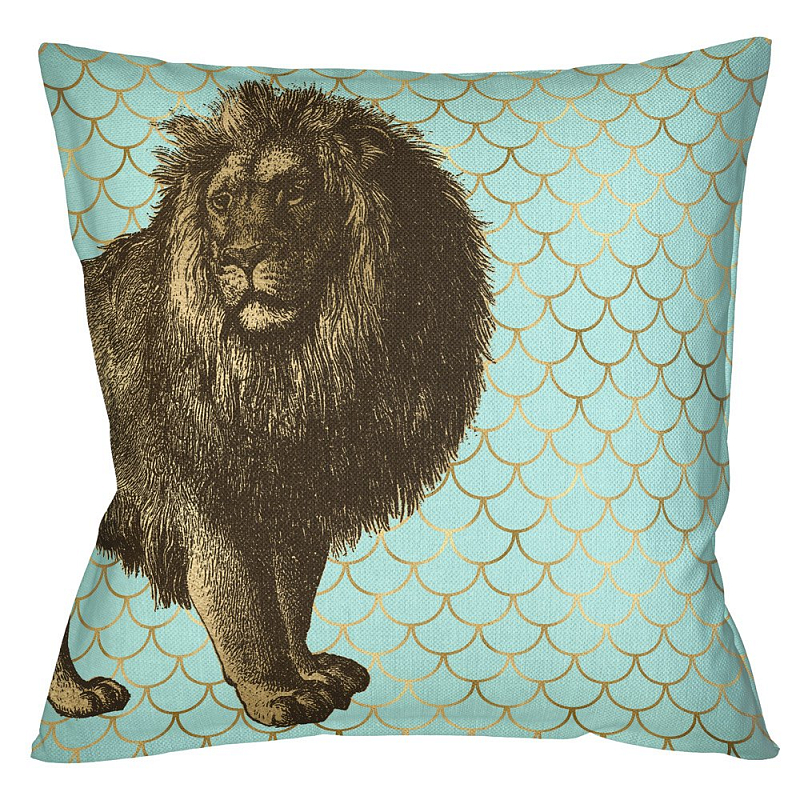Подушка Safari light blue lion Бирюзовый Глянцевое золото в Перми | Loft Concept 