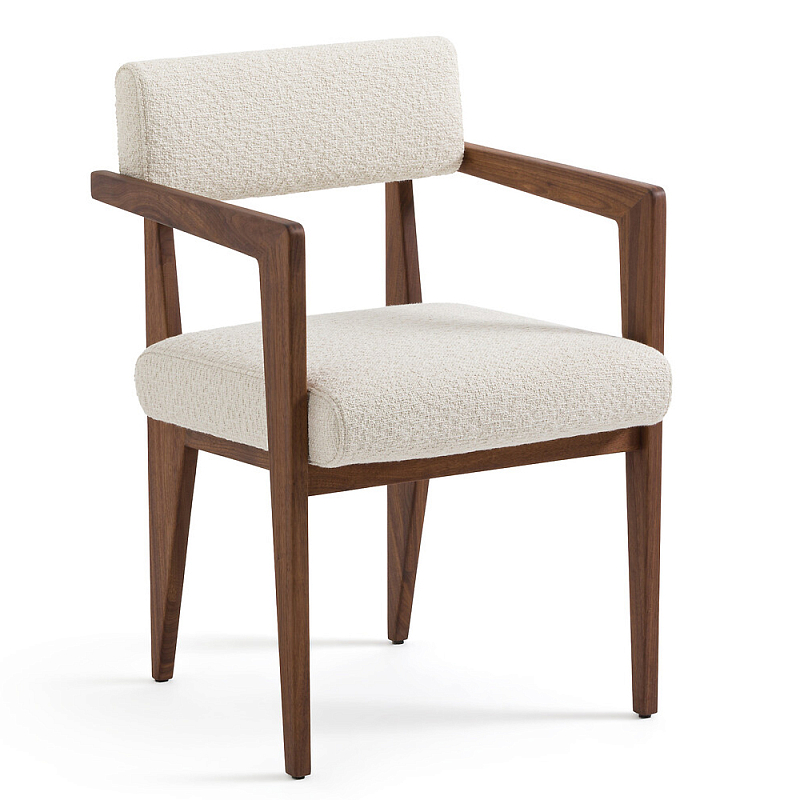 Кресло обеденное Alcove White Boucle из массива ореха Молочный Коричневый Кресло обеденное Alcove White Boucle из массива ореха Молочный Коричневый в Перми | Loft Concept