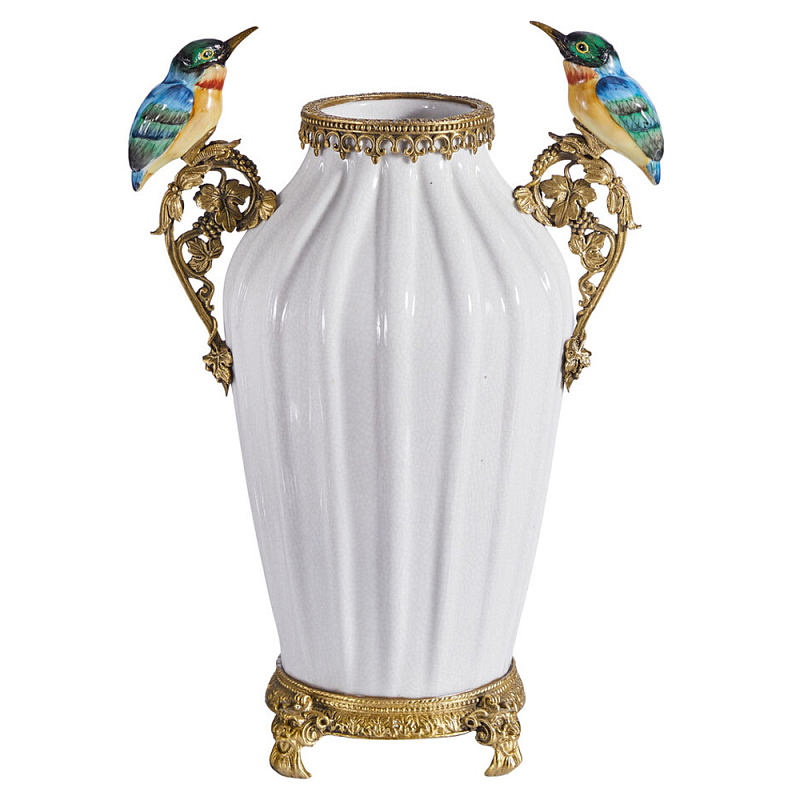 Ваза белого цвета из фарфора с птичкми White Garden Белый Бронза Мульти в Перми | Loft Concept 