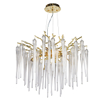 Люстра золотого цвета с декоративными ветками и длинными прозрачными стеклянными подвесами в форме сосулек Droplet Chandelier варинант исполнения - 2 | Loft Concept в Перми