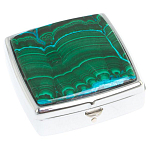 Таблетница карманная квадратная с 2-мя отделениями с зеркалом и накладкой из натуральных камней Малахит Хризоколла Silver Stone Pillboxes варинант исполнения - 1 | Loft Concept в Перми