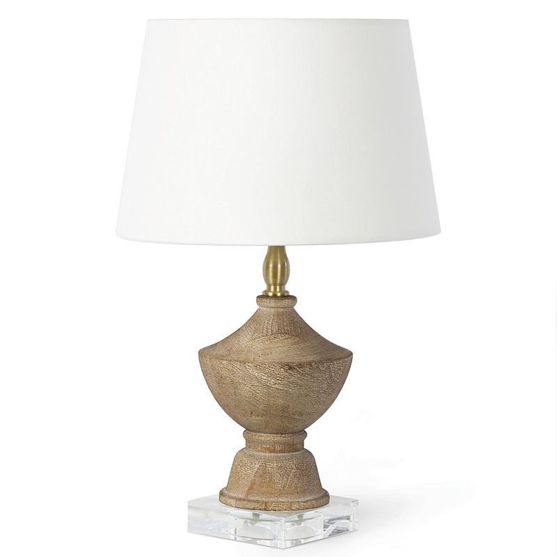 Настольная лампа деревянная с белым абажуром Wooden Table Lamp Коричневый Латунь Белый Настольная лампа деревянная с белым абажуром Wooden Table Lamp Коричневый Латунь Белый в Перми | Loft Concept