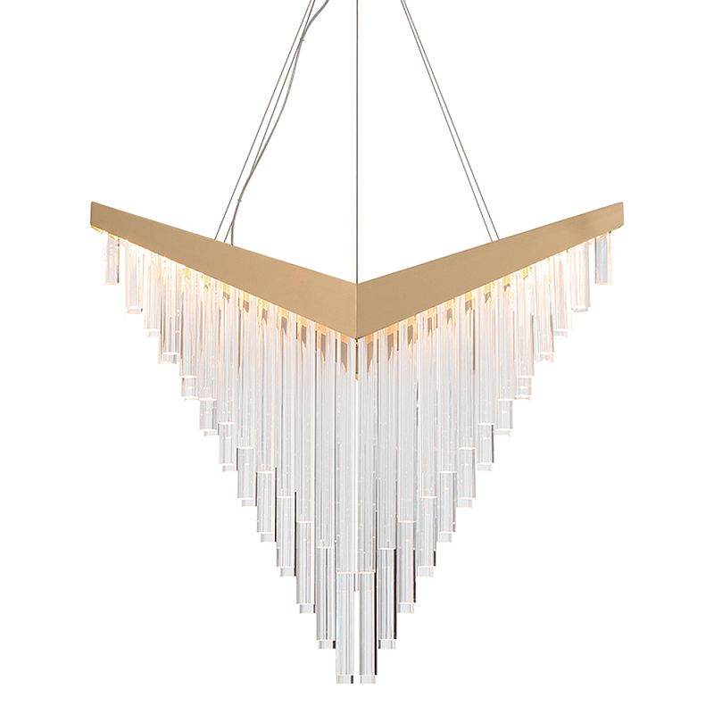Люстра золотого цвета в форме галочки с каскадом длинных прозрачных трубок Eurofase матовое золото Прозрачный в Перми | Loft Concept 