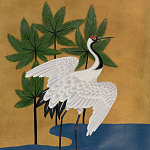 Обои ручная роспись Tsuro Cranes Original colourway on Gold Bullion gilded silk варинант исполнения - 1 | Loft Concept в Перми