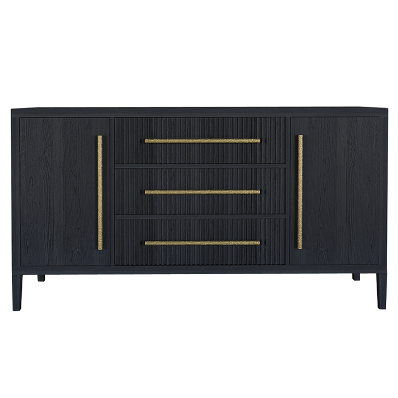 Буфет Primo с тремя ящиками и двумя фасадами Черный дуб Черный матовый Золотой в Перми | Loft Concept 
