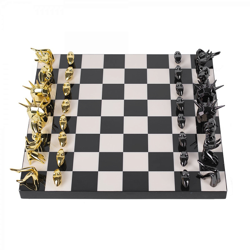 Шахматы Kelly Wearstler Dichotomy Chess Set Черный Белый Глянцевое золото в Перми | Loft Concept 