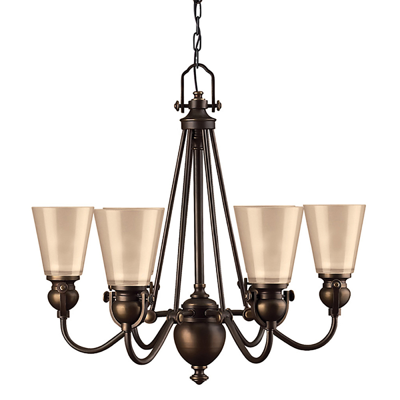 Люстра бронзового цвета с конусными плафонами из бежевого стекла Hinkley Бронза Бежевый в Перми | Loft Concept 