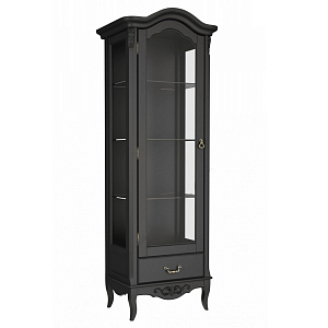 Витрина черная однодверная из массива бука с 4-мя полками и ящиком Black Provence