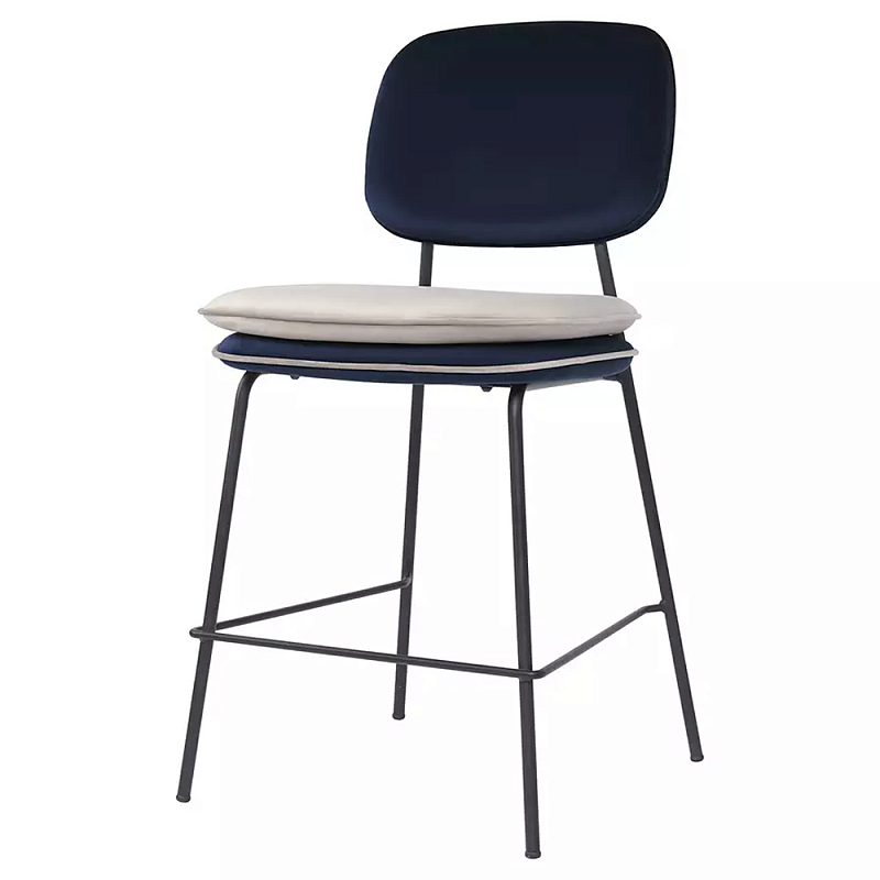 Стул полубарный мягкий с контрастным кантом Soft Velor Chair Темно-синий Бордовый Бежевый Стул полубарный мягкий с контрастным кантом Soft Velor Chair Темно-синий Бордовый Бежевый в Перми | Loft Concept