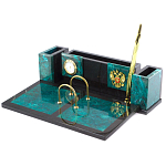 Настольный письменный набор из змеевика с часами и календарницей Successful Leader варинант исполнения - 2 | Loft Concept в Перми