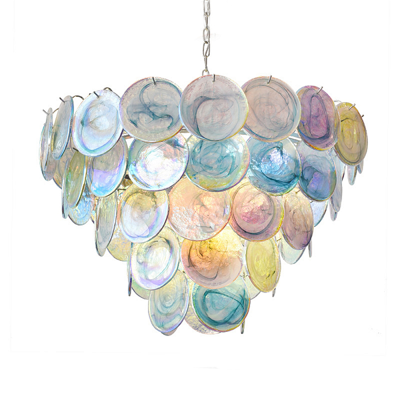 Люстра с каскадом из круглых разноцветных стеклянных дисков Mother of Pearl Iridescence Мульти Хром Люстра с каскадом из круглых разноцветных стеклянных дисков Mother of Pearl Iridescence Мульти Хром в Перми | Loft Concept
