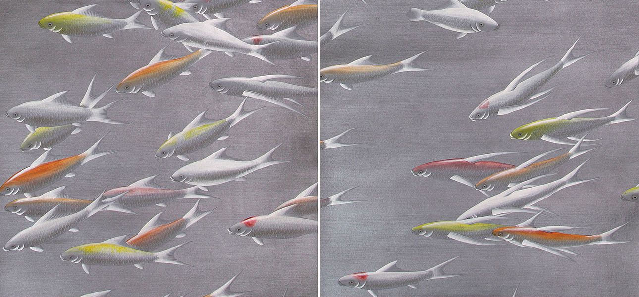 Обои ручная роспись Fishes Koi on Flash metallic Xuan paper Обои ручная роспись Fishes Koi on Flash metallic Xuan paper - Loft-Concept в Перми