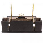 Настольный письменный набор из бежевого мрамора с часами и гербом Marble Accessory варинант исполнения - 3 | Loft Concept в Перми